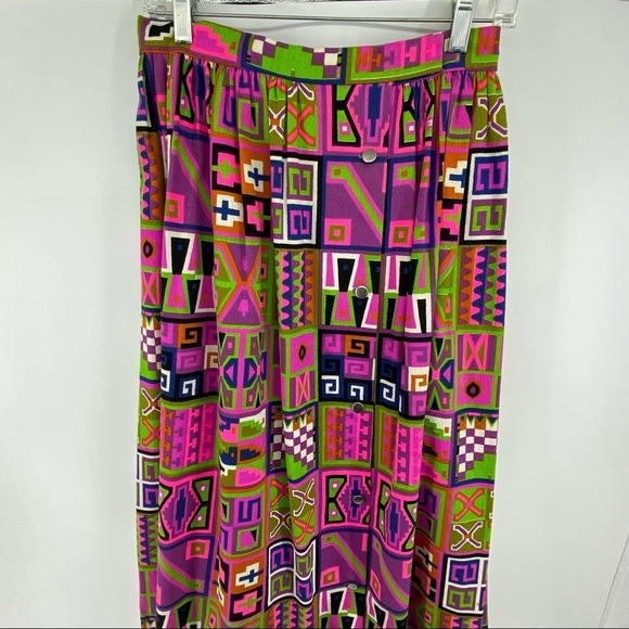 Vintage Small 70s Wrap Mod Geometric Print Long Maci Skirt - Picture 1 of 8